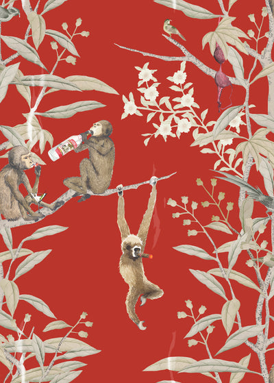 Drunk Monkeys Wallcovering - Sangria