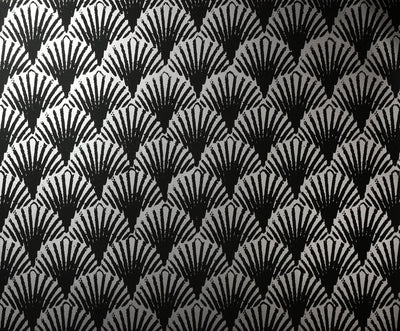 Art Deco Fans Wallcovering - Black & Silver