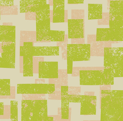 Retro Blocks Wallcovering - Lime & Beige